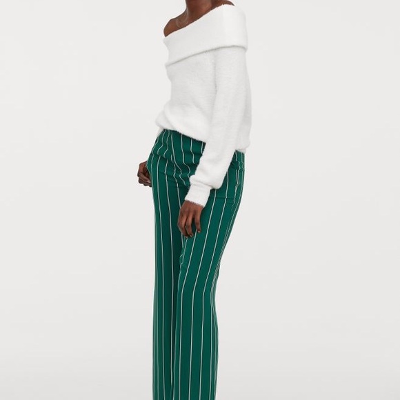 Hm Green Striped Wide Leg Trousers With 